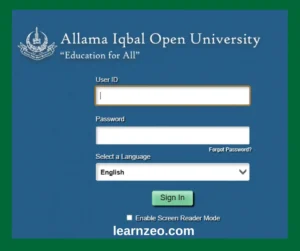 AIOU CMS portal login screen for student enrollment